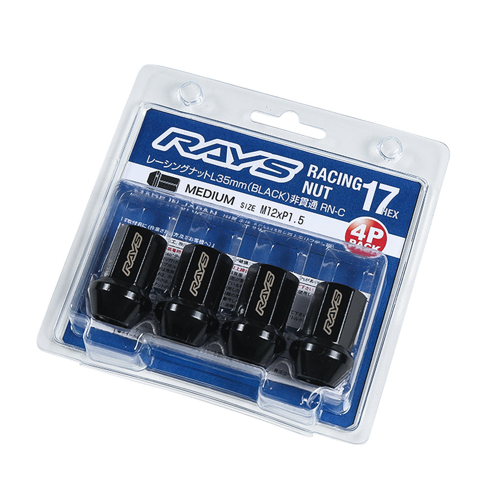 RAYS 17HEX RACING NUT SET (CLOSED END MEDIUM TYPE) RN-C L35 4PC 12X1.25 BK (BLACK) 74130000013BK