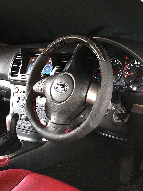 DAMD CARBON STEERING WHEEL  For SUBARU IMPREZA WRX-STI GD GH MODEL (E ~ G) 2004/6 ~ SS358-S-F Black carbon-red stitch