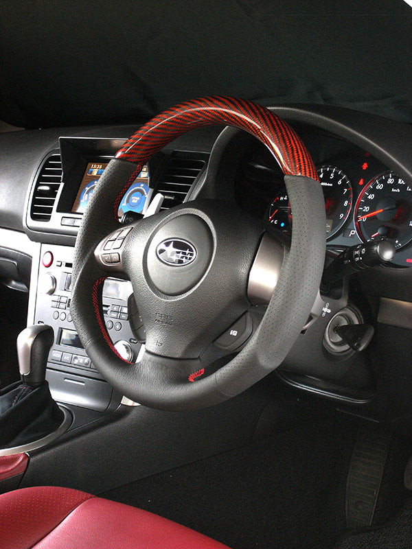 DAMD CARBON STEERING WHEEL  For SUBARU IMPREZA WRX-STI GD GH MODEL (E ~ G) 2004/6 ~ SS358-S-F Red carbon-red stitch
