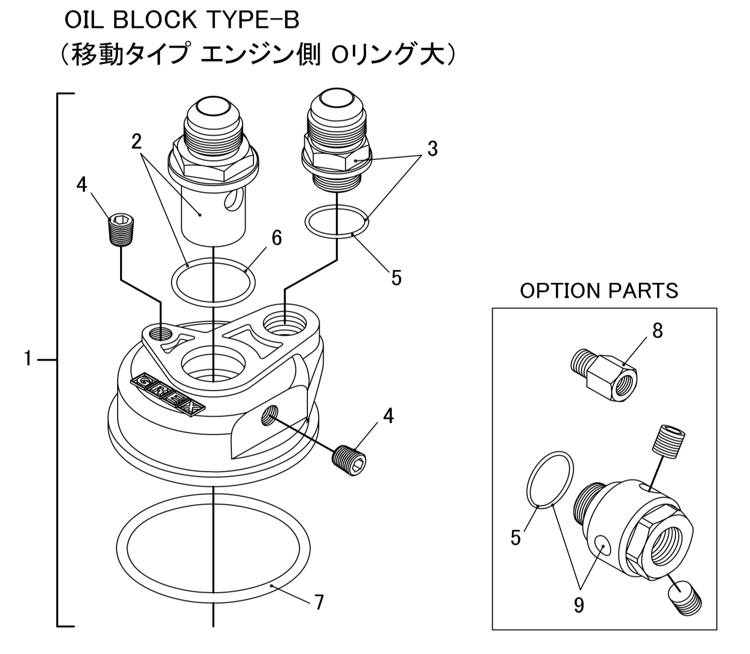 GREDDY OIL BLOCK TYPE-B (MOVEMENT TYPE ENGINE SIDE O-RING SIZE) FOR   12401111