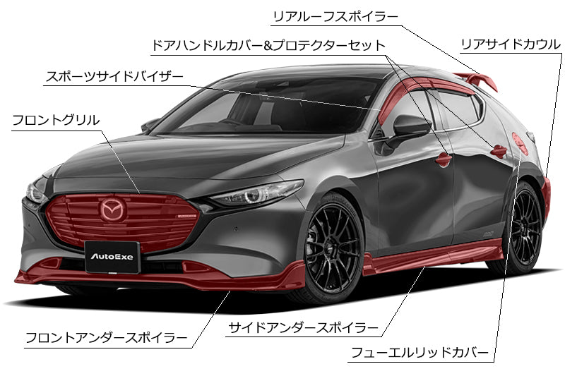 AUTOEXE FRONT UNDER SPOILER PIANO BLACK AND MATTE BLACK FOR MAZDA MAZDA3 BP SERIES FASTBACK BPA1V4900