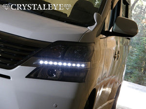 CRYSTAL EYE HEADLIGHT GARNISH WITH BUILT-IN LED DAYTIME RUNNING LIGHTS LED EYE (CHROME GARNISH, WHITE LED) FOR TOYOTA VELLFIRE ZENKI E005CW