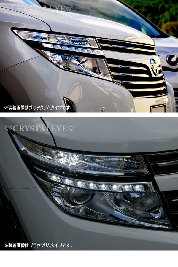 CRYSTAL EYE LED EYE HEADLIGHT GARNISH, SILVER RIM TYPE FOR NISSAN ELGRAND E52 ZENKI E007SI