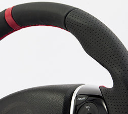 KENSTYLE STEERING WHEEL BLACK LEATHER RED LINE RED STITCH FOR  HB02