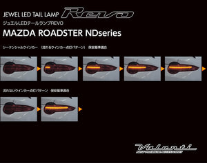 VALENTI JEWEL LED TAIL LAMP REVO RED LENS, BLACK FOR MAZDA ROADSTER ND TMNDR-RG-1