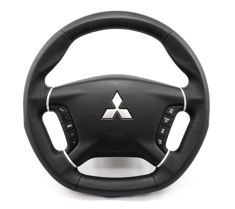 KENSTYLE STEERING WHEEL A-TYPE BLACK LEATHER RED STITCH FOR  XA01