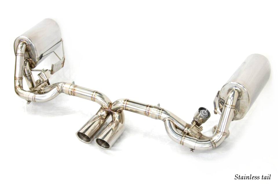 KREISSIEG FIRST CAT-BACK F1 SOUND VALVETRONIC EXHAUST SYSTEM STAINLESS STEEL BILLET FLOATING CURL TAIL SANDBLASTED KSG LOGO MARK FOR PORSCHE 997 GT3  P997GT3-01-STAINLESSBILLET
