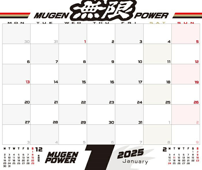 MUGEN CALENDER 2025 FOR  90000-XYW-2025
