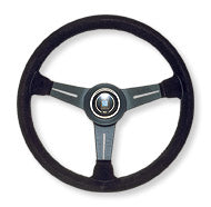 NARDI CLASSIC LEATHER LINE BLACK SUEDE & BLACK SPOKES 340MM STEERING WHEEL N343
