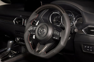 KENSTYLE STEERING WHEEL CARBON LEATHER COMBINATION RED AND SILVER STITCHING FOR MAZDA CX-5 KF MD04