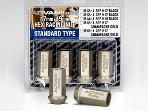 YOKOHAMA ADVAN RACING NUT M12X1.25P H17 CG + LASER LETTERING CHAMPAGNE GOLD	 FOR  V6177