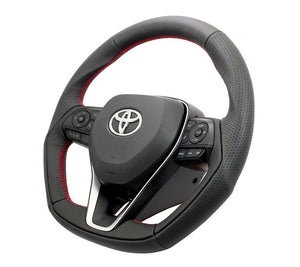 KENSTYLE STEERING WHEEL D-TYPE BLACK LEATHER BLACK GRAINED LEATHER COMBINATION RED STITCH FOR  TD01