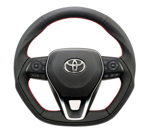 KENSTYLE STEERING WHEEL D-TYPE BLACK LEATHER BLACK GRAINED LEATHER COMBINATION RED STITCH FOR  TD01