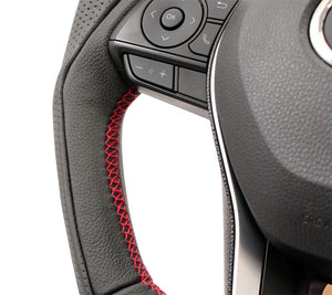 KENSTYLE STEERING WHEEL D-TYPE BLACK LEATHER BLACK GRAINED LEATHER COMBINATION SILVER STITCH FOR  TD02
