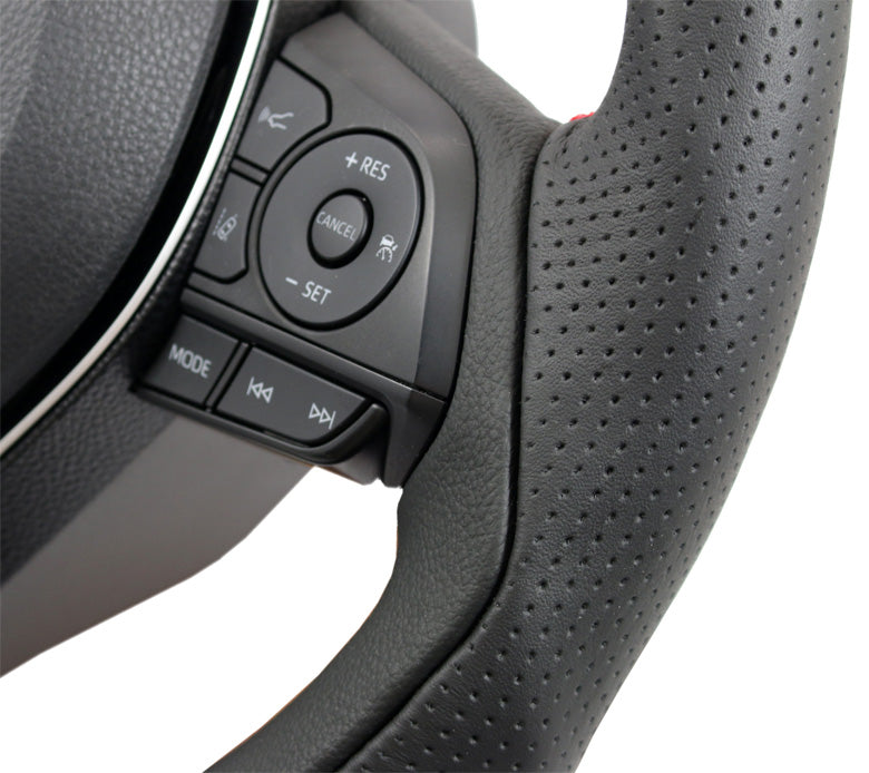 KENSTYLE STEERING WHEEL D-TYPE BLACK LEATHER BLACK GRAINED LEATHER COMBINATION SILVER STITCH FOR  TD02