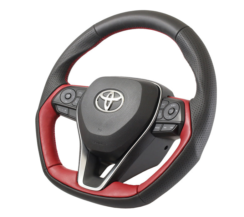 KENSTYLE STEERING WHEEL D-TYPE BLACK LEATHER JAPAN RED LEATHER COMBINATION RED STITCH FOR  TD03