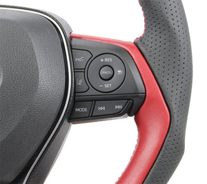 KENSTYLE STEERING WHEEL BLACK LEATHER JAPAN RED LEATHER RED STITCHING FOR TOYOTA CROWN ARS220 TD03