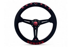 CAR MAKE T&E VERTEX 6 STAR STEERING WHEEL RED LEATHER 340MM X 70MM DEEP FOR  CARMAKETE-03056