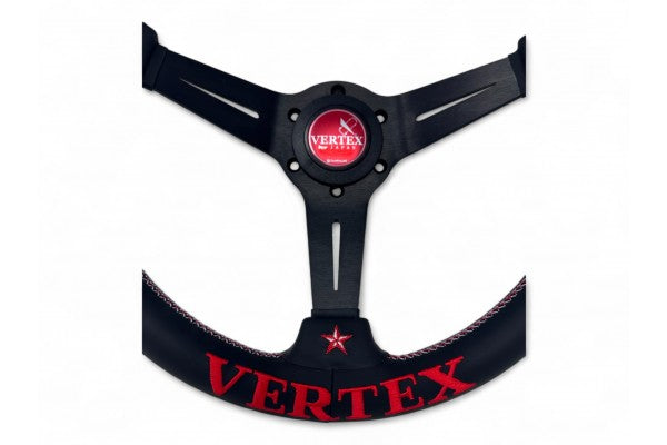 CAR MAKE T&E VERTEX 6 STAR STEERING WHEEL RED LEATHER 340MM X 70MM DEEP FOR  CARMAKETE-03056