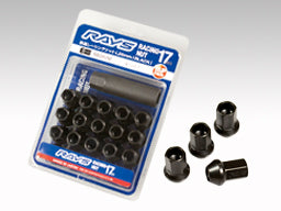RAYS RACING SERIES 17HEX L35 RACING NUT SET (MEDIUM-THROUGH TYPE) 16 PACK M12X1.5 FOR  7413-BLACK-M12-1-5-3