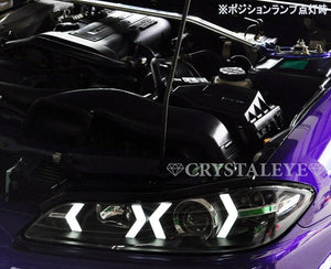 CRYSTAL EYE LED LIGHT BAR HEADLIGHT V4 SEQUENTIAL TURN SIGNAL TYPE BLACK FOR NISSAN SILVIA S15 S289BK