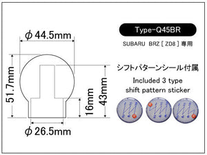 LAILE BEATRUSH DURACON R SHIFT KNOB TYPE-Q45BR M12x1.25P BLACK FOR SUBARU BRZ ZD8  A9ZD8MB-QBR